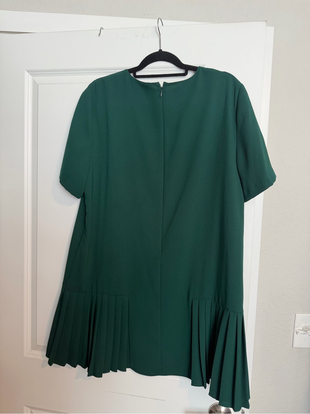 Zara Dark Green Short Sleeve Pleated-Hem Mini Dress
